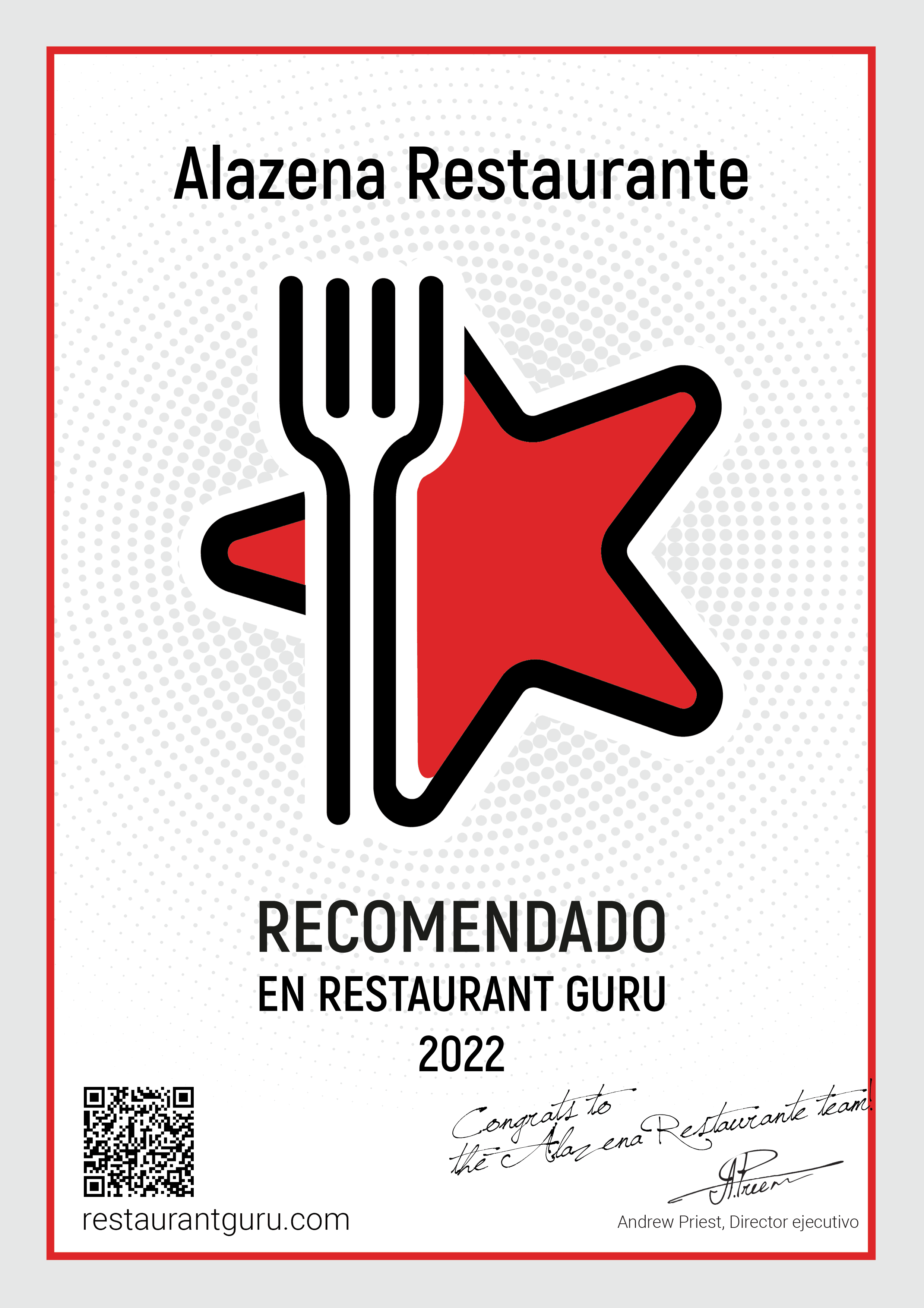RestaurantGuru Certificate Alazena Recomendado https://alazenarestaurante.es