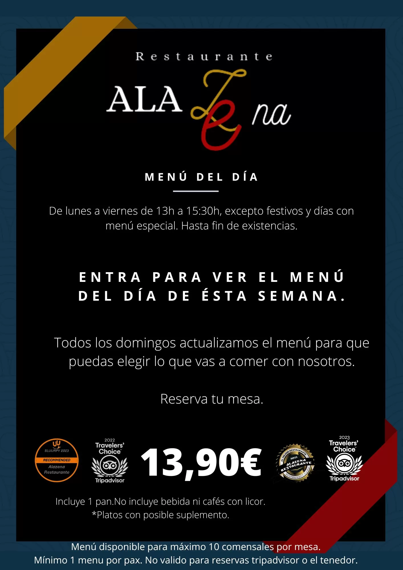 Menu del dia Alazena Restaurante San Vicente del Raspeig 13,90€